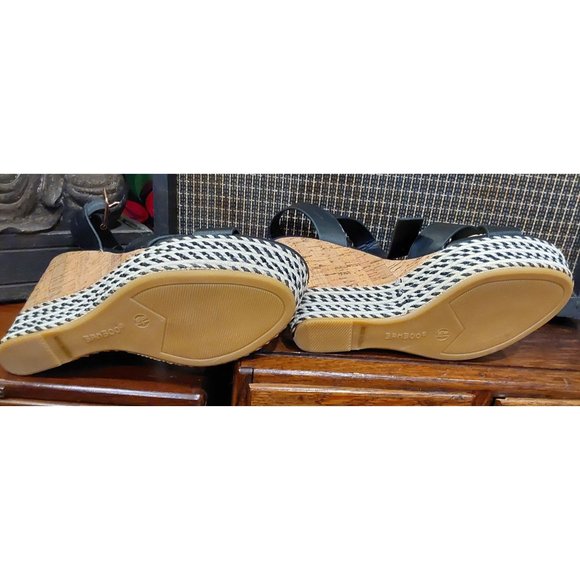 Bamboo Platform Lightweight Wedge Sandals in Black, Cork, Woven. Size 8.5 - Picture 9 of 10